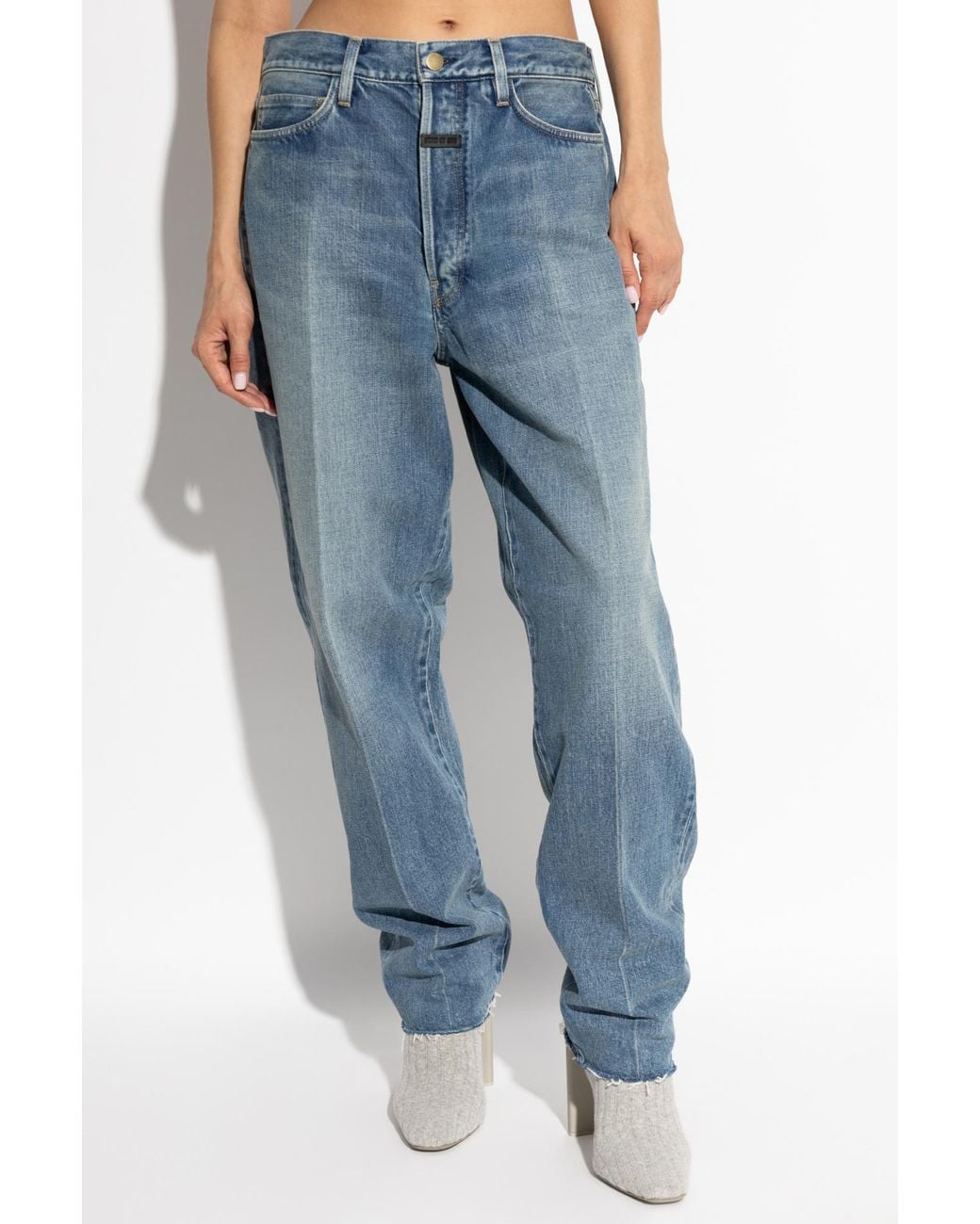 Fear Of God Blue Logo Detailed Straight Leg Jeans