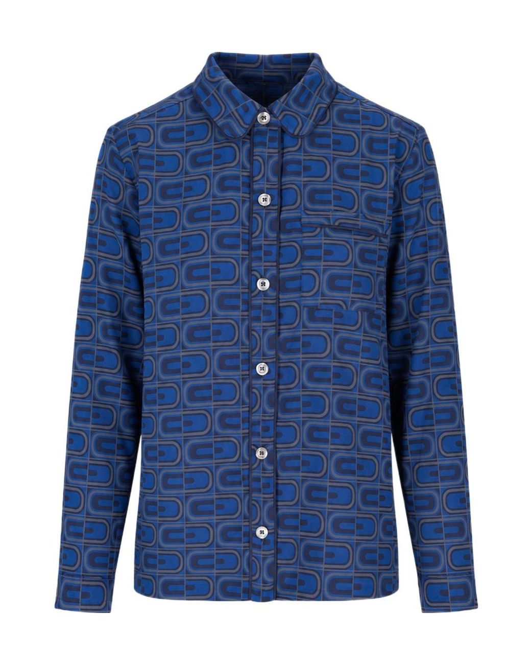 Laura Urbinati Blue Geometric-Print Long-Sleeved Pajamas Top