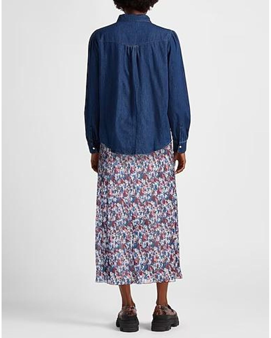 Ganni Blue Multi-Color Pleated Skirt