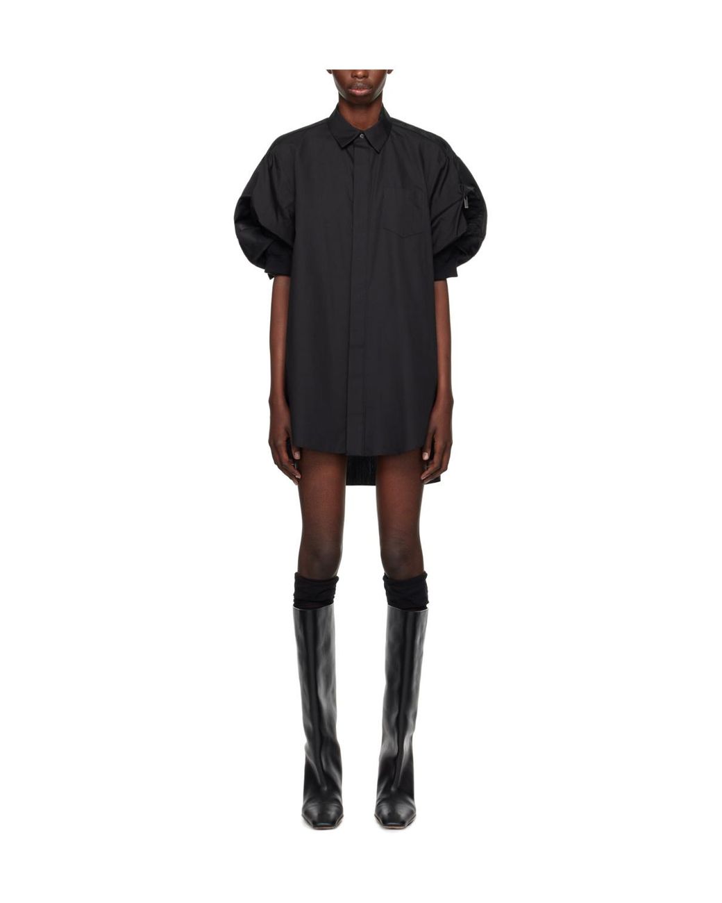 Sacai Black Balloon-Sleeve Mini Dress