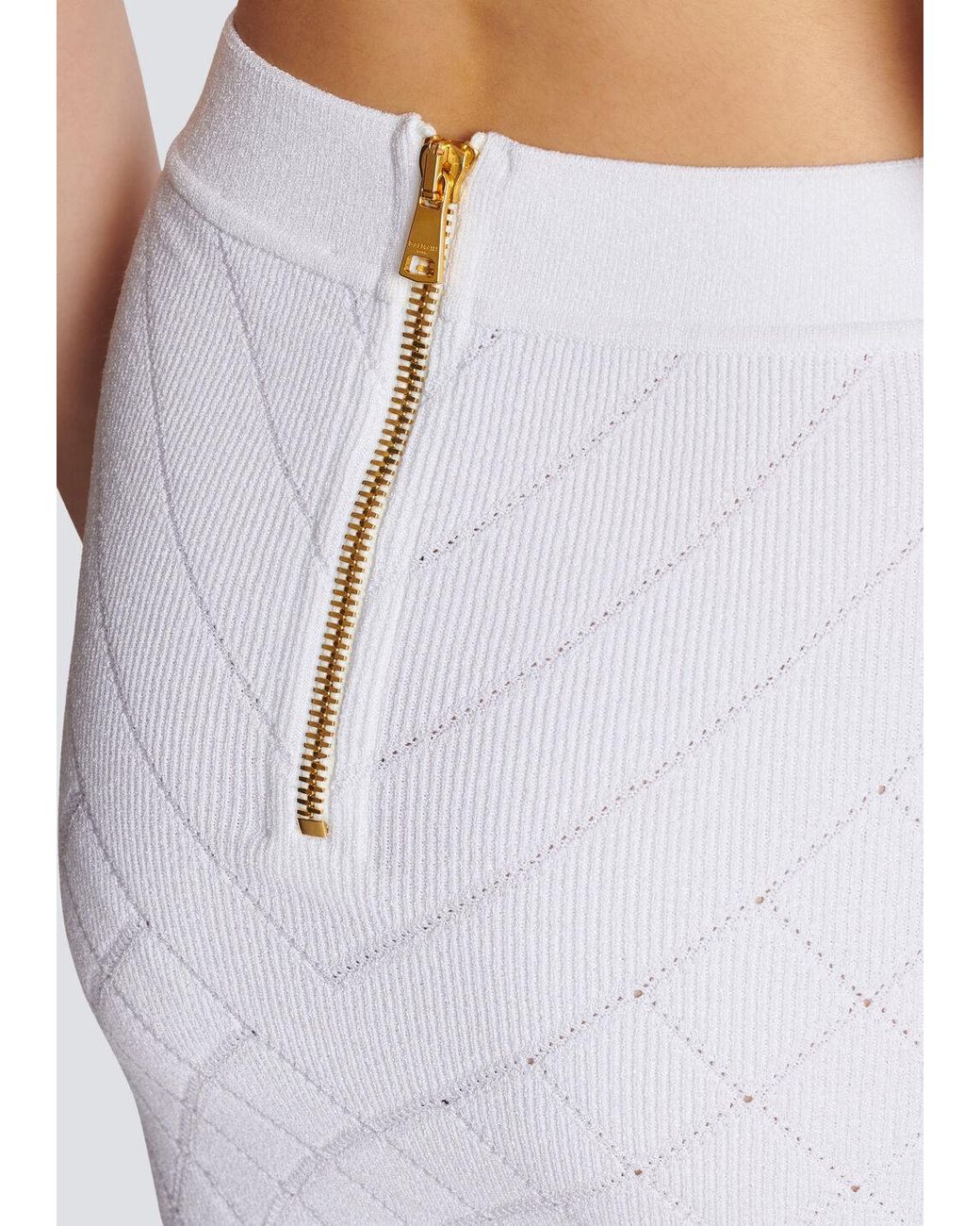 Balmain White Knit Button-Detail Mini Skirt