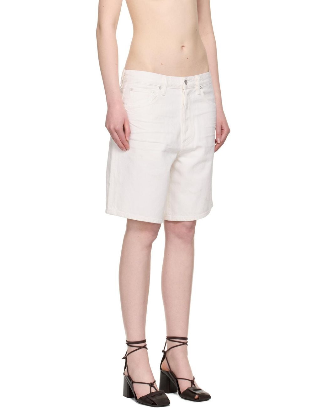 Agolde White Denim Shorts With Belt Loops