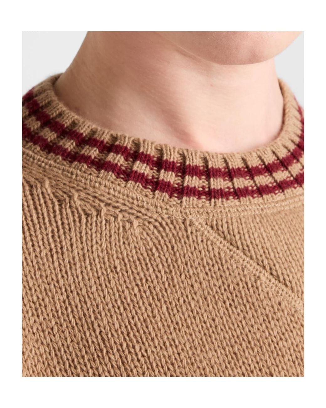 Prada Brown Logo-Intarsia Striped-Trim Crewneck Jumper