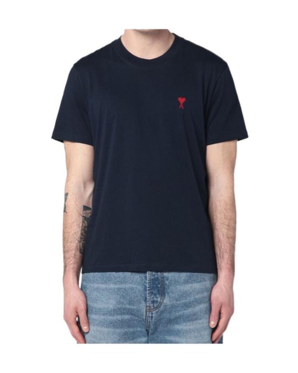 AMI Blue Cotton T-Shirt With Ami De Coeur for men