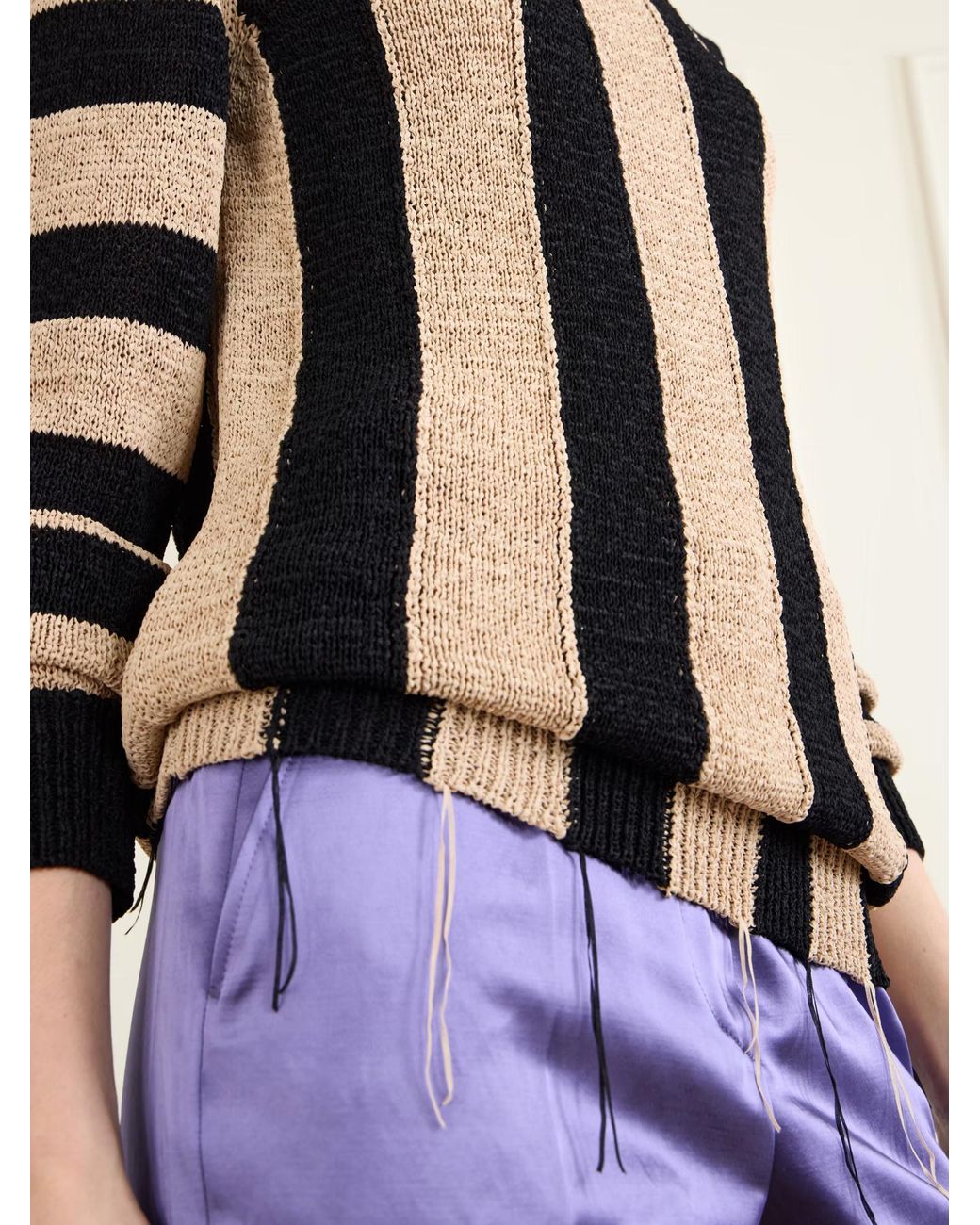 Dries Van Noten Black Topic Frayed Striped Open-Knit Sweater