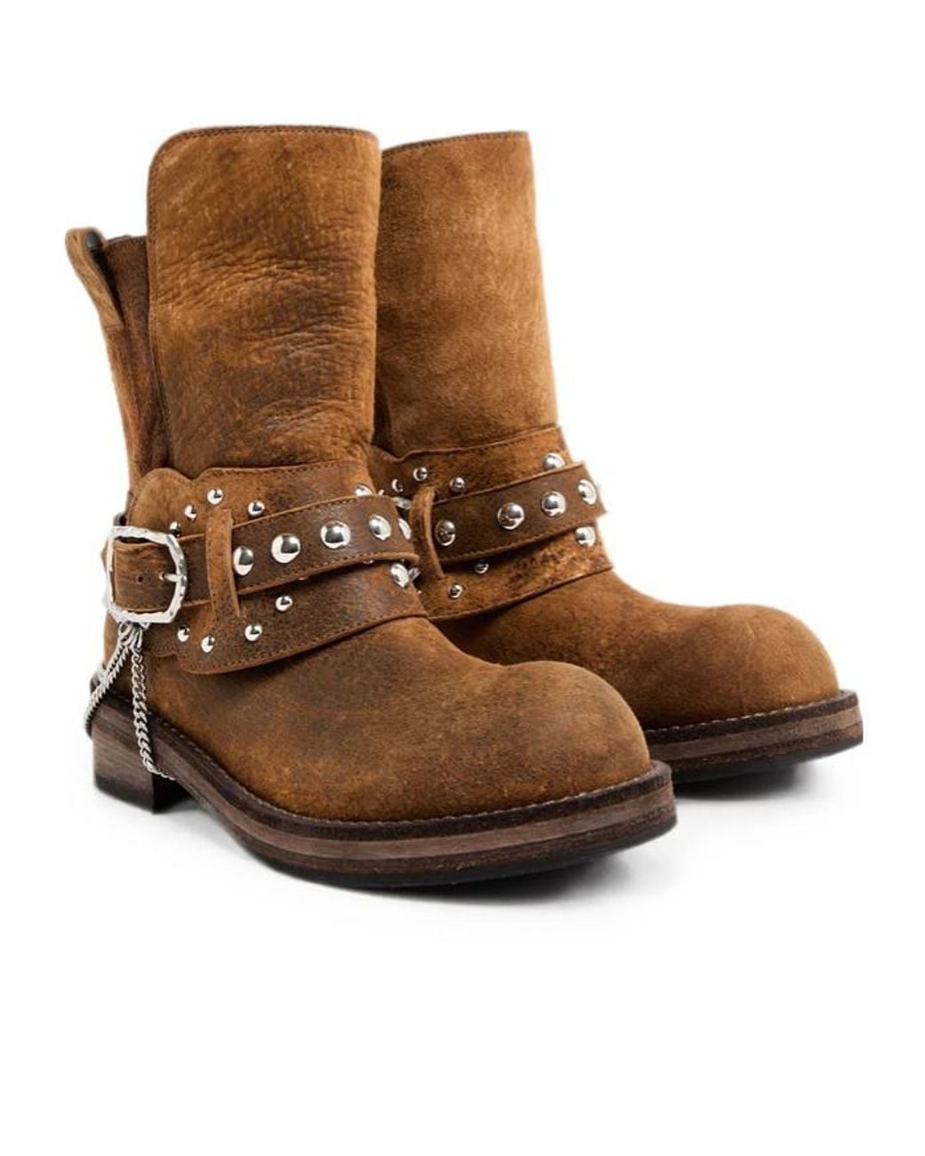 Ann Demeulemeester Brown Boa Short Riding Boots With Spurs for men
