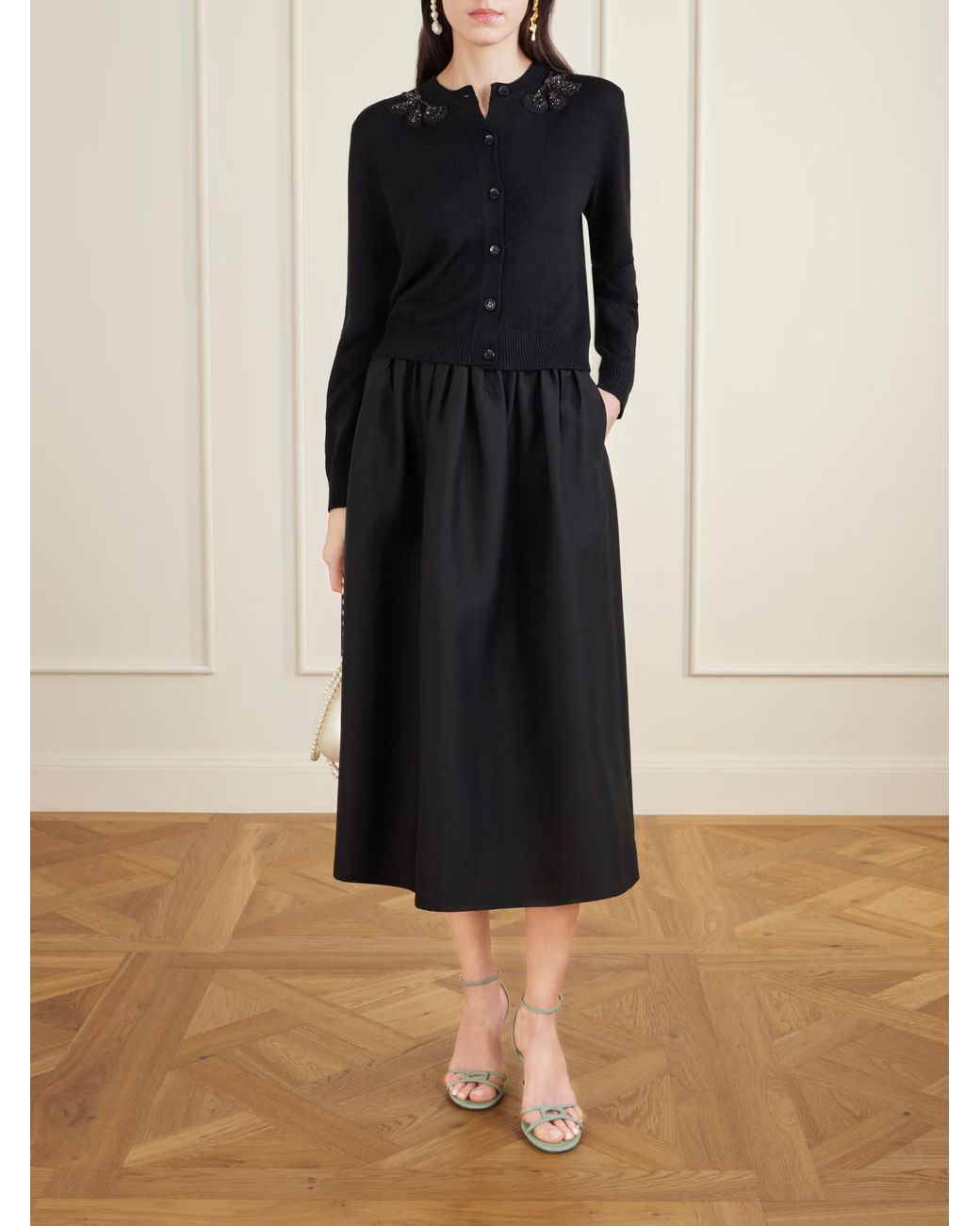 Erdem Black Embellished Merino Wool Cardigan