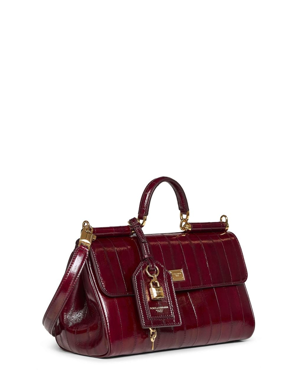 Dolce & Gabbana Red Logo Plaque Medium My Sicily Eel Handbag