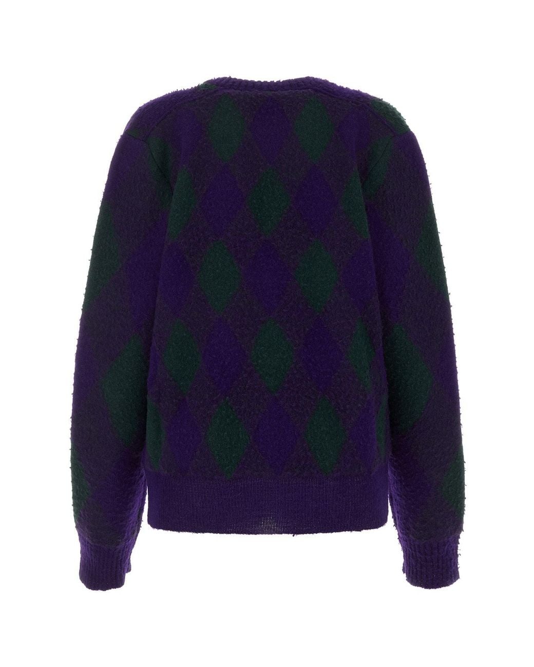 Burberry Blue Argyle-Intarsia-Knit V-Neck Cardigan