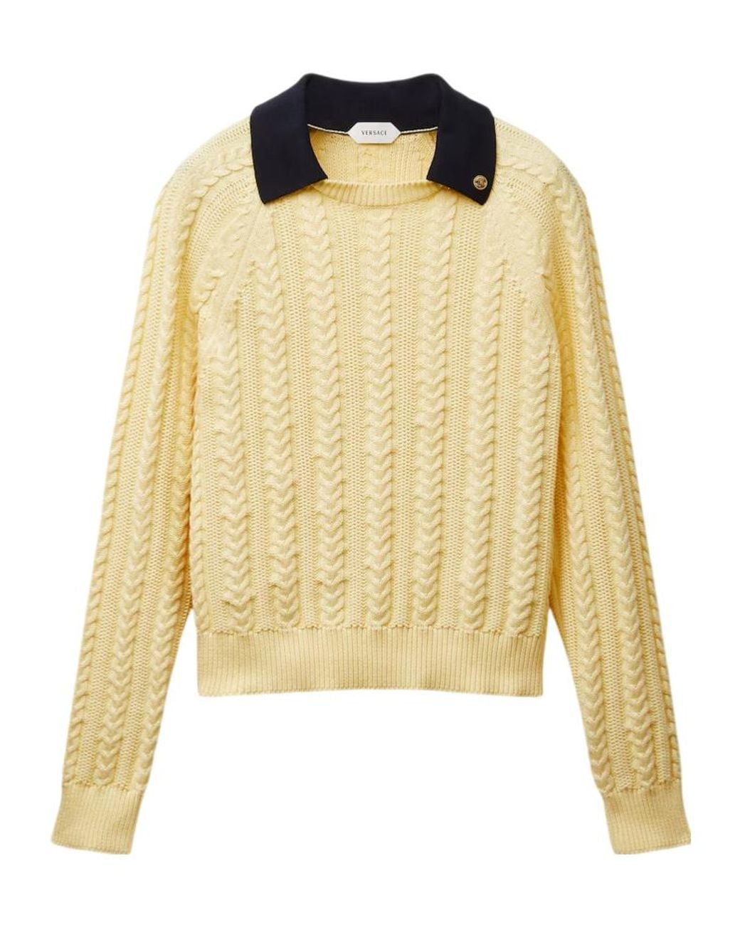Versace Yellow Cable-Knit Contrasting-Collar Sweater