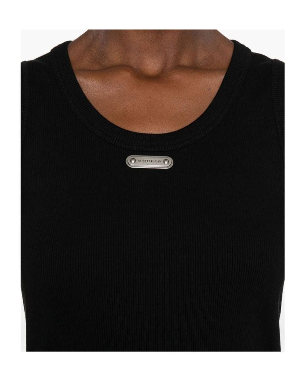 McQueen Black Logo Plaque Ribbed Tank Top