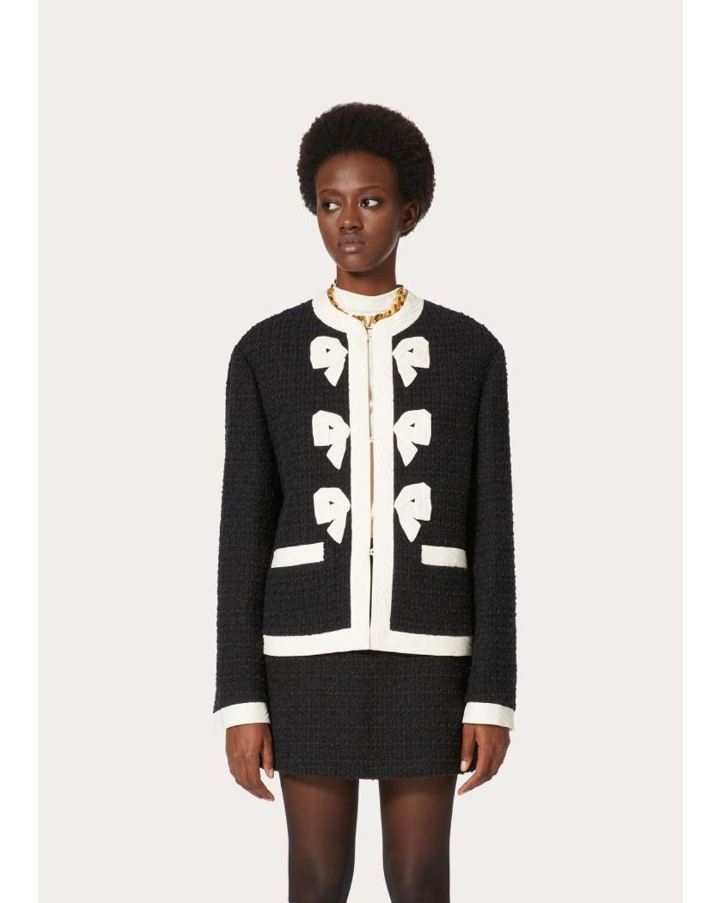 Valentino Black Bow-Detail Tweed Jacket