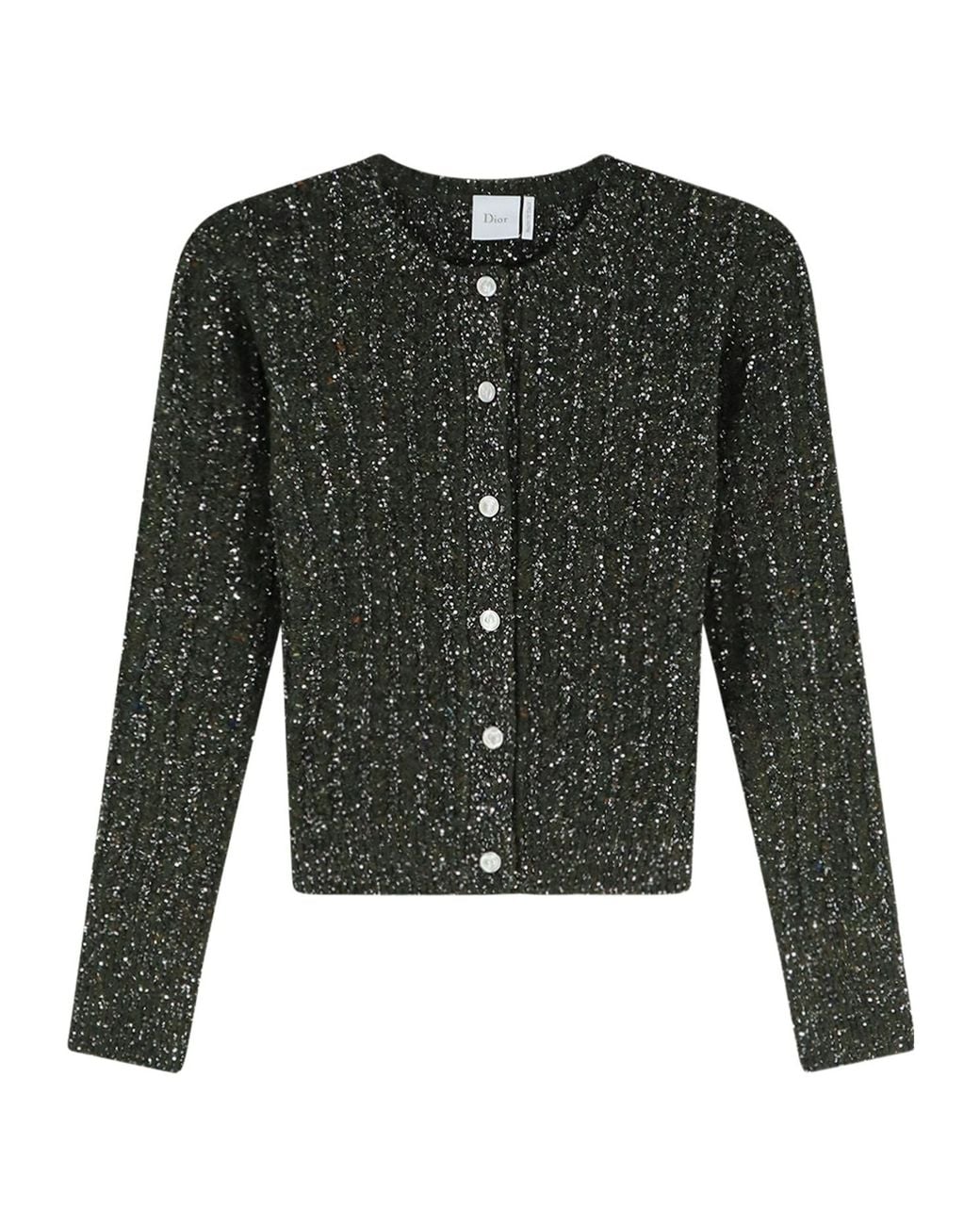 Dior Black Christian Sequinned Tweed Embroidered Cardigan