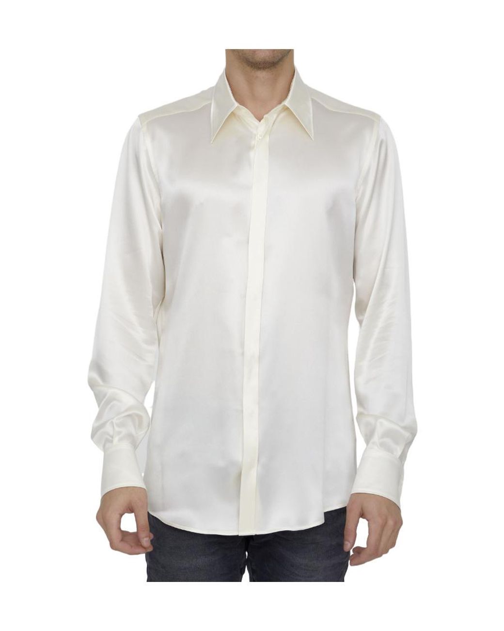 Dolce & Gabbana White Long-Sleeved Silk Shirt for men