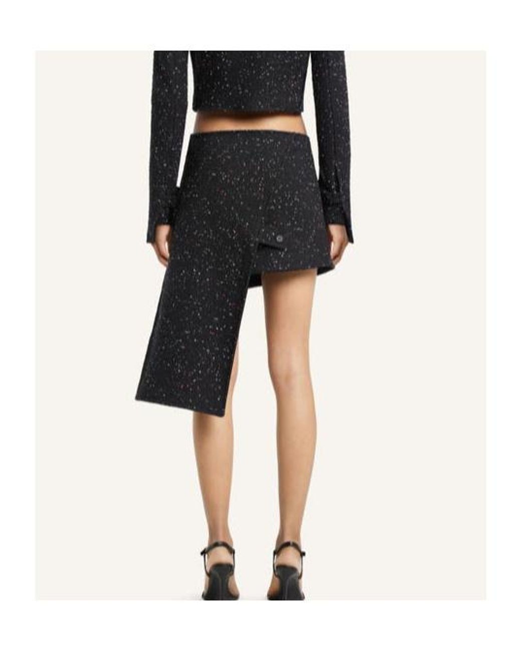 Courreges Black Asymmetrical-Panel Tweed Mini Skirt