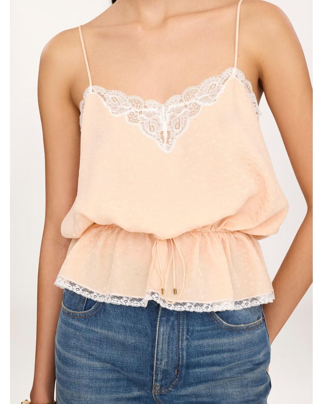 Chloé Pink Chloé Lace-Trim Peplum Camisole Top