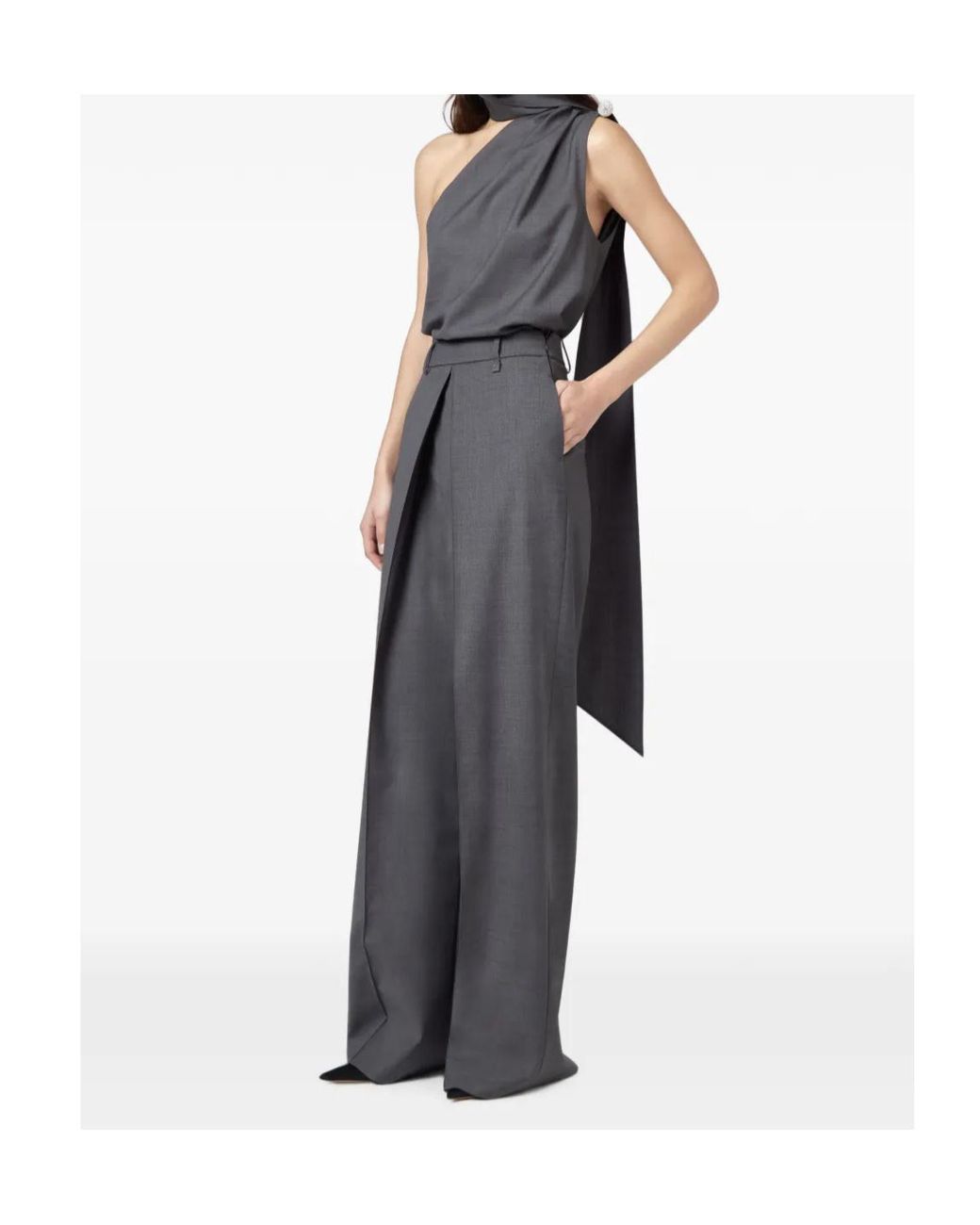 GIUSEPPE DI MORABITO Gray Draped One-Shoulder Top