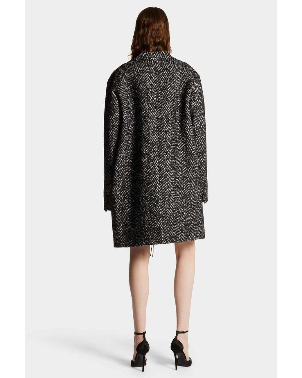 DSquared² Gray Single-Breasted Herringbone Coat