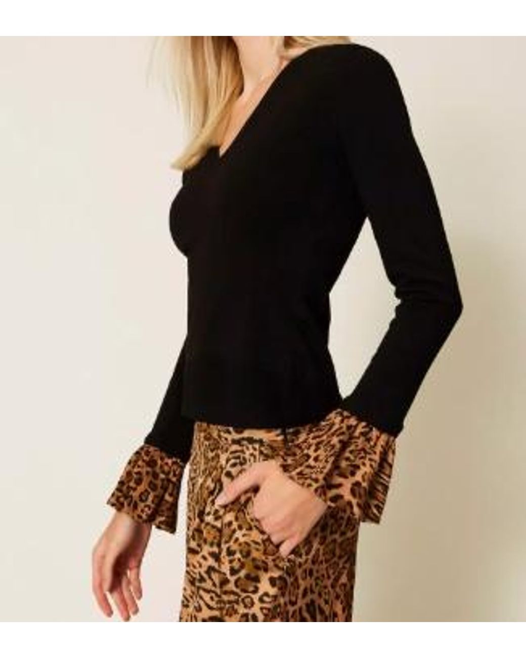 Twinset Blue Ruffled V-Neck Jumper