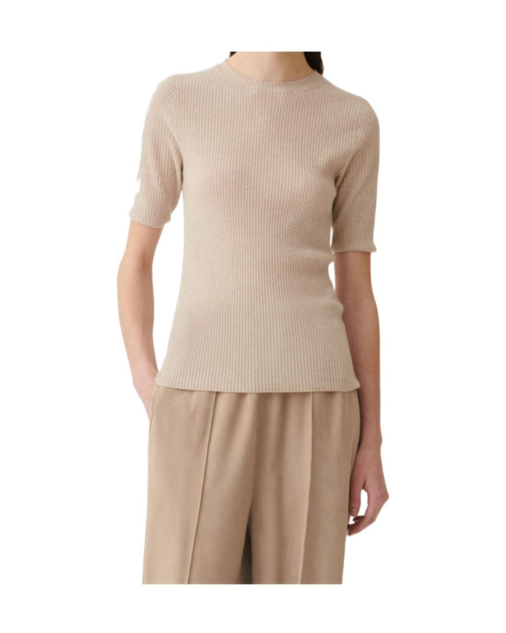 Fabiana Filippi Natural Ribbed Knit T-Shirt