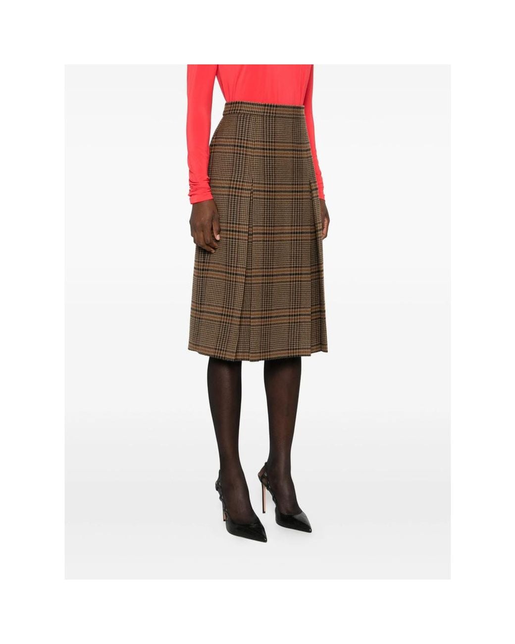 Saint Laurent Green Pleated Houndstooth Skirt