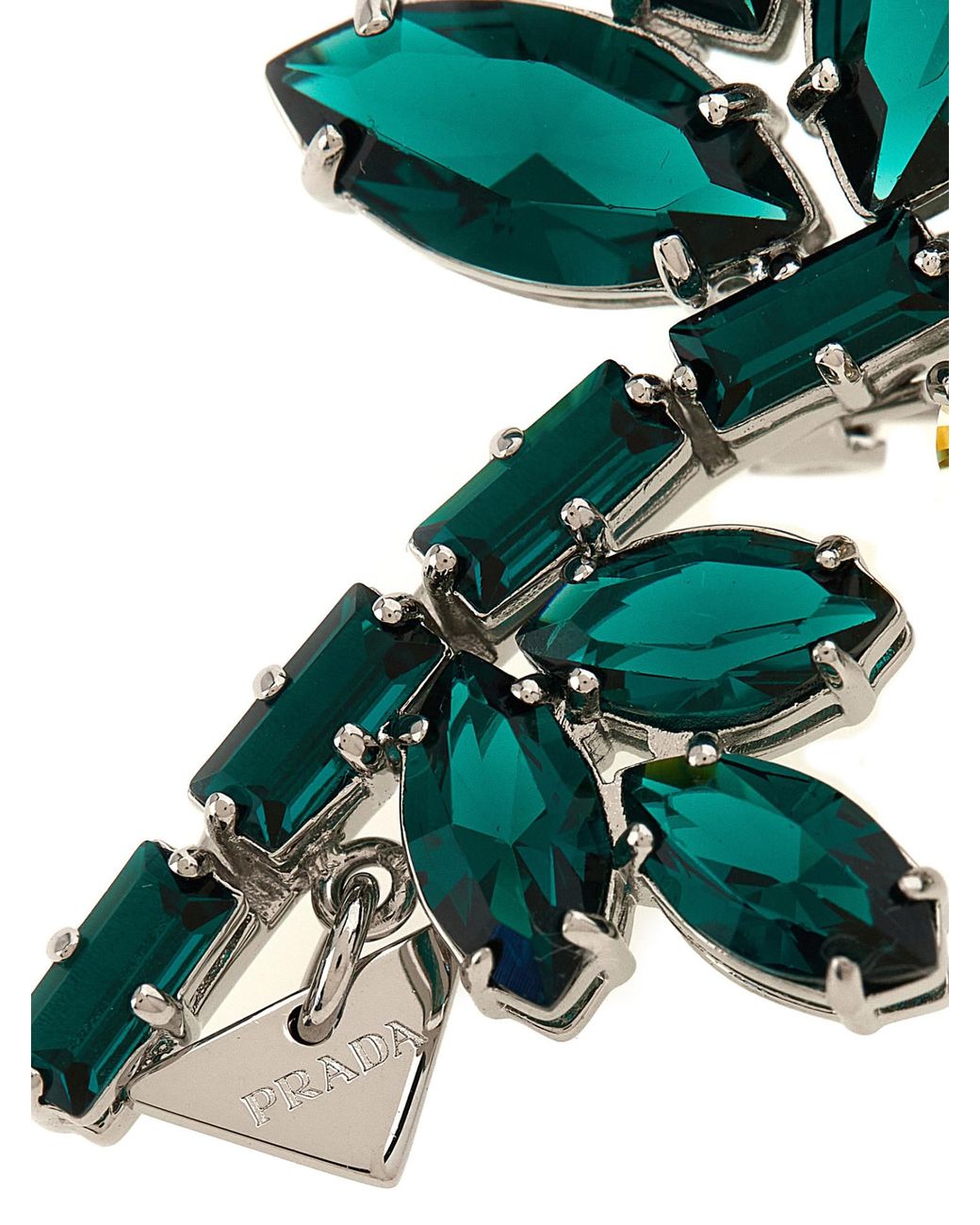Prada Green Embellished Flowers Brooch
