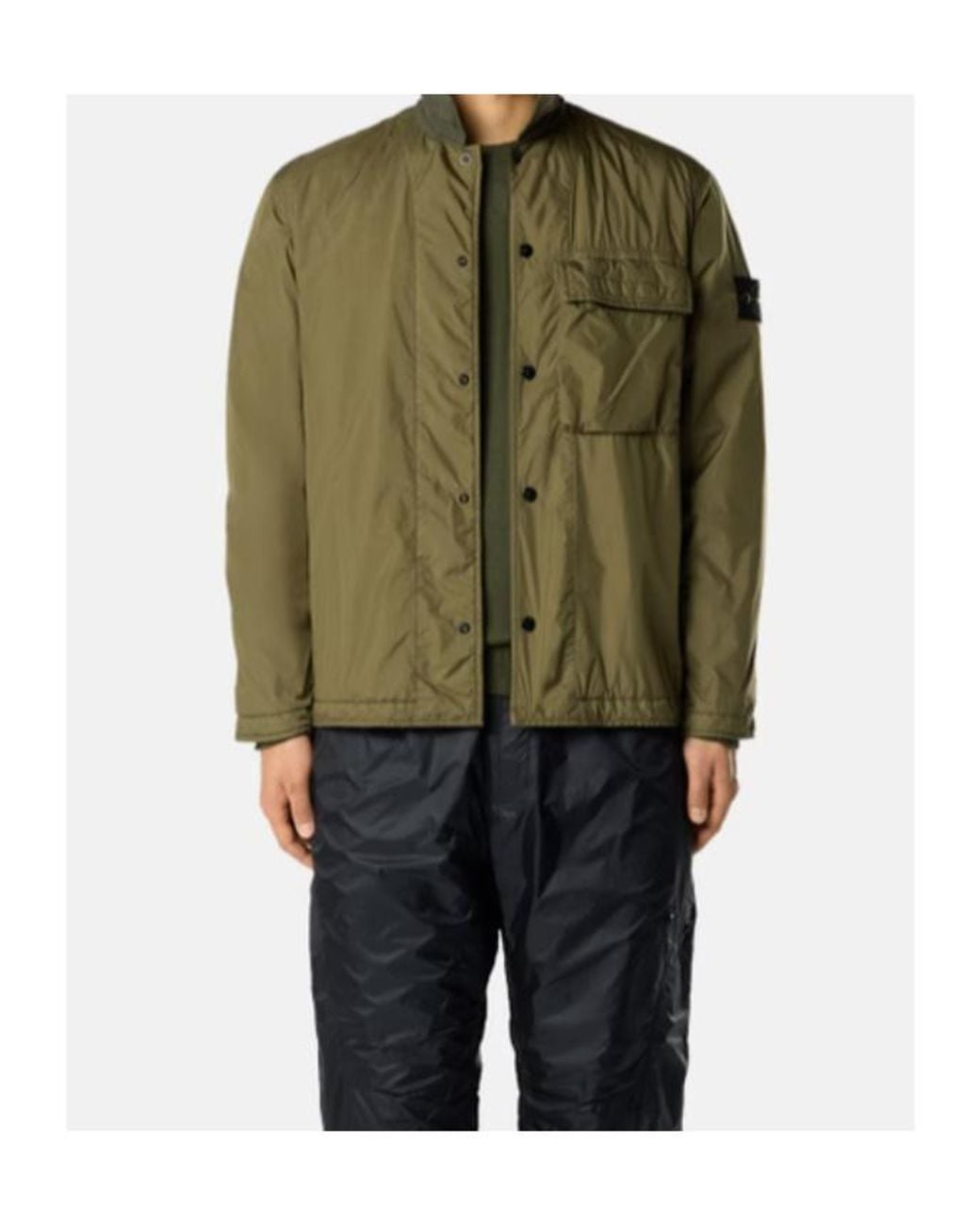 Stone Island Green Logo Patch Buttoned Jacket for men