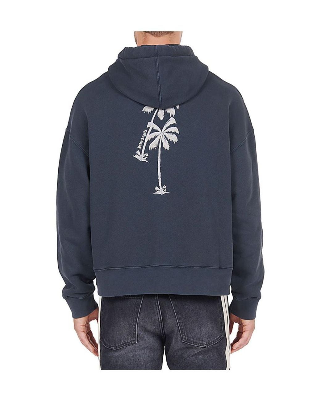Palm Angels Blue Graphic-Print Cotton Hoodie for men