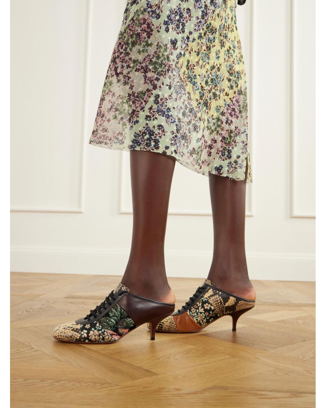 Dries Van Noten Brown Snake-Effect Leather Pumps