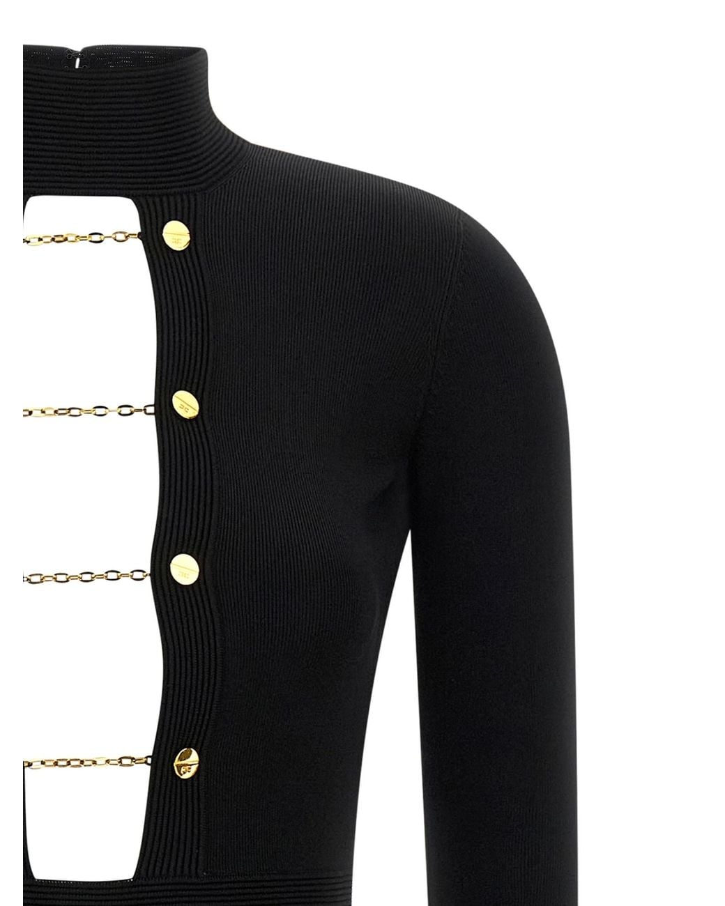 Elisabetta Franchi Black Jewel Cufflinks Knit Dress