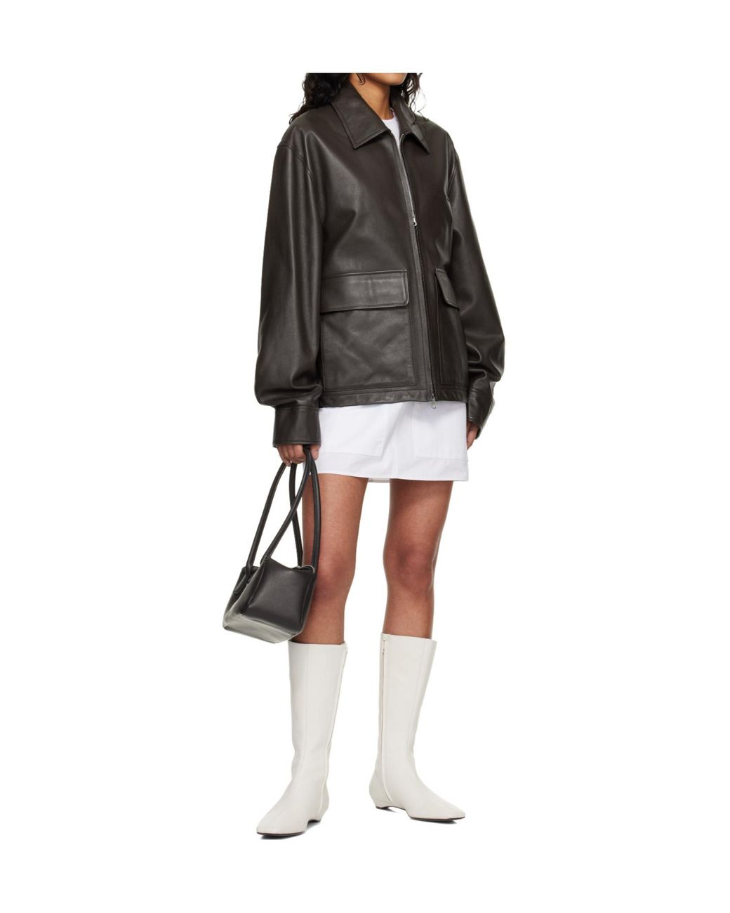 Courreges Black Double-Pocket Lapel Leather Jacket for men