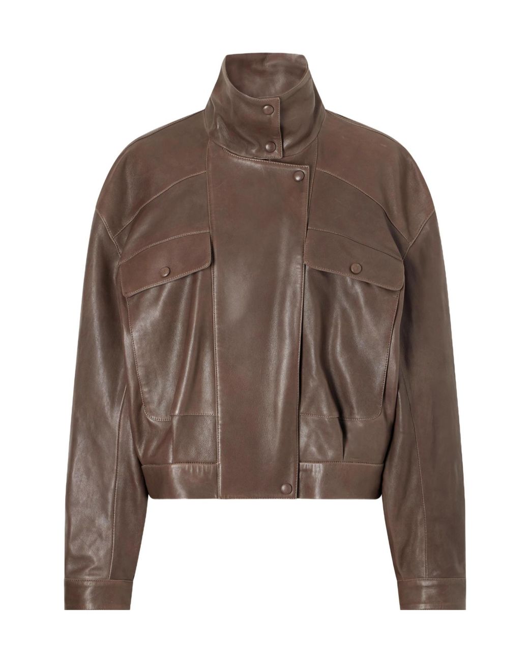 Nour Hammour Brown Quincy Cropped Paneled Leather Bomber