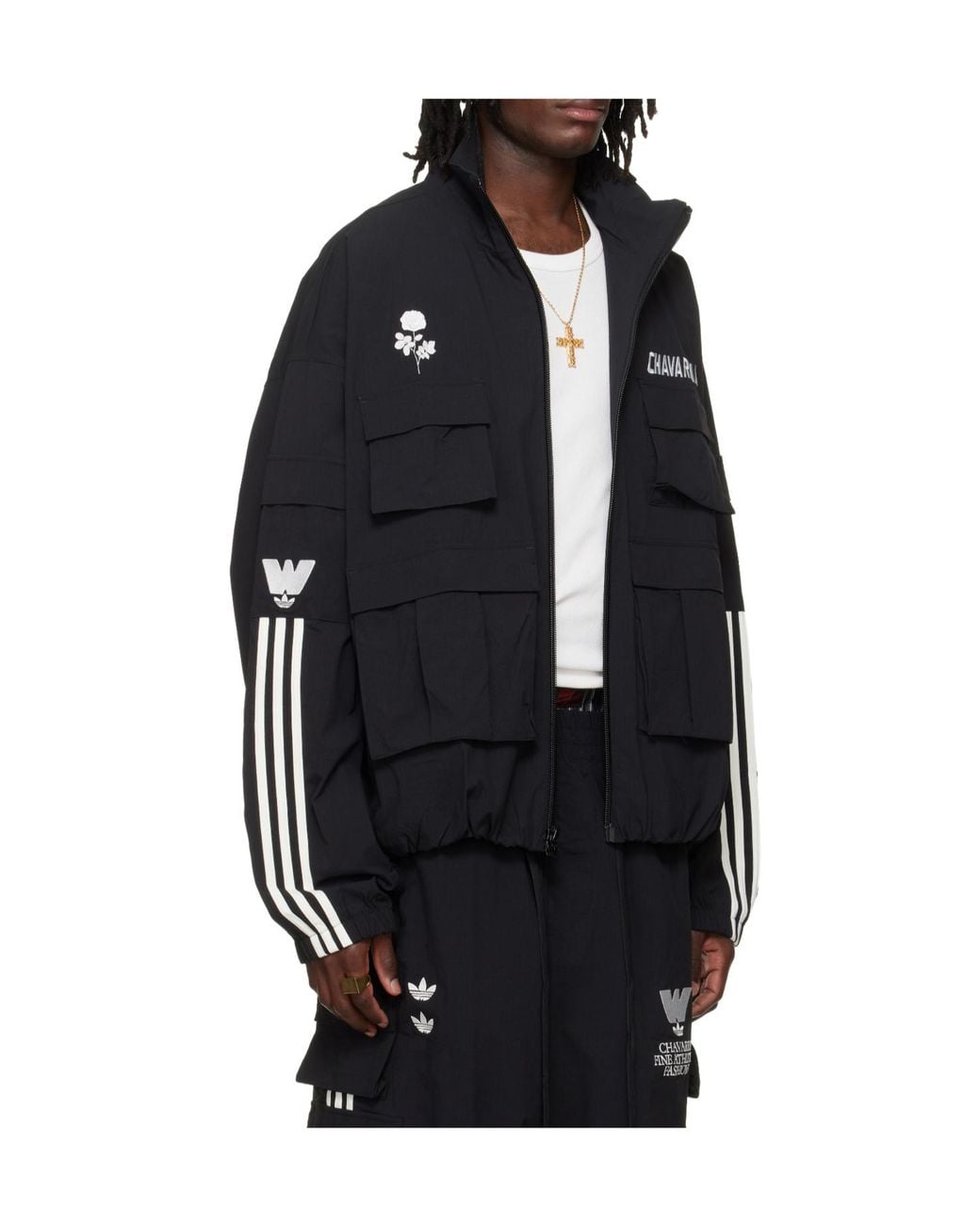 ADIDAS X WILLY CHAVARRIA Black Willy Chavarria X Adidas Originals Collaboration Stand Collar Casual Jacket for men