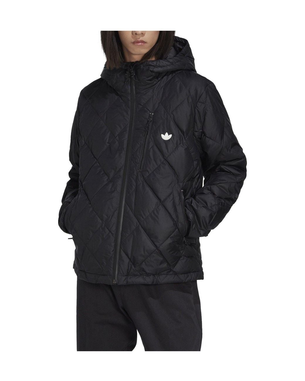 Adidas Originals Blue Diamond-Quilted Hooded Cotton Jacket for men