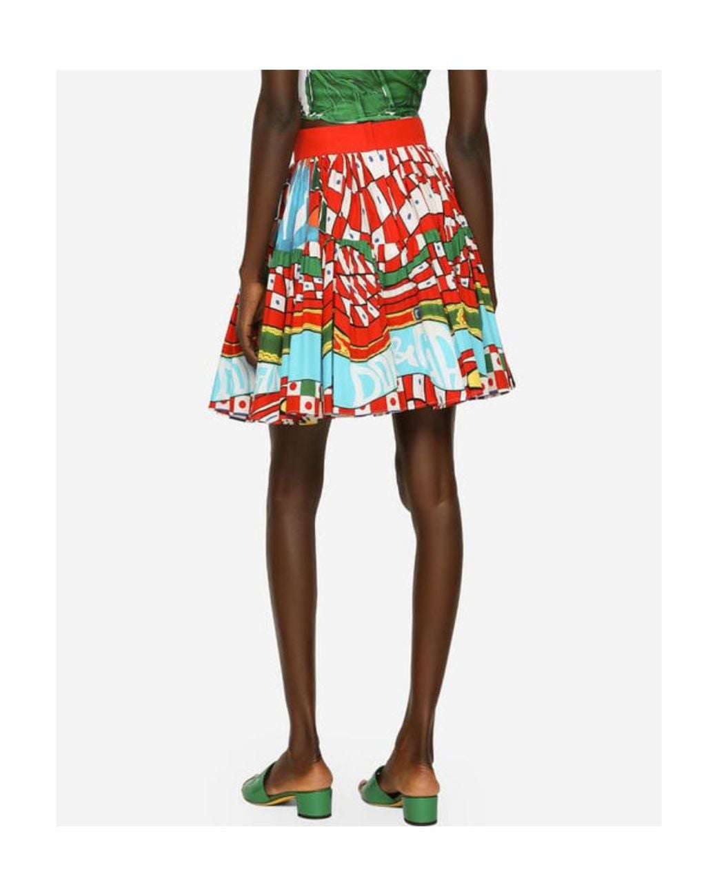 Dolce & Gabbana Red Graphic-Print Pleated Skirt