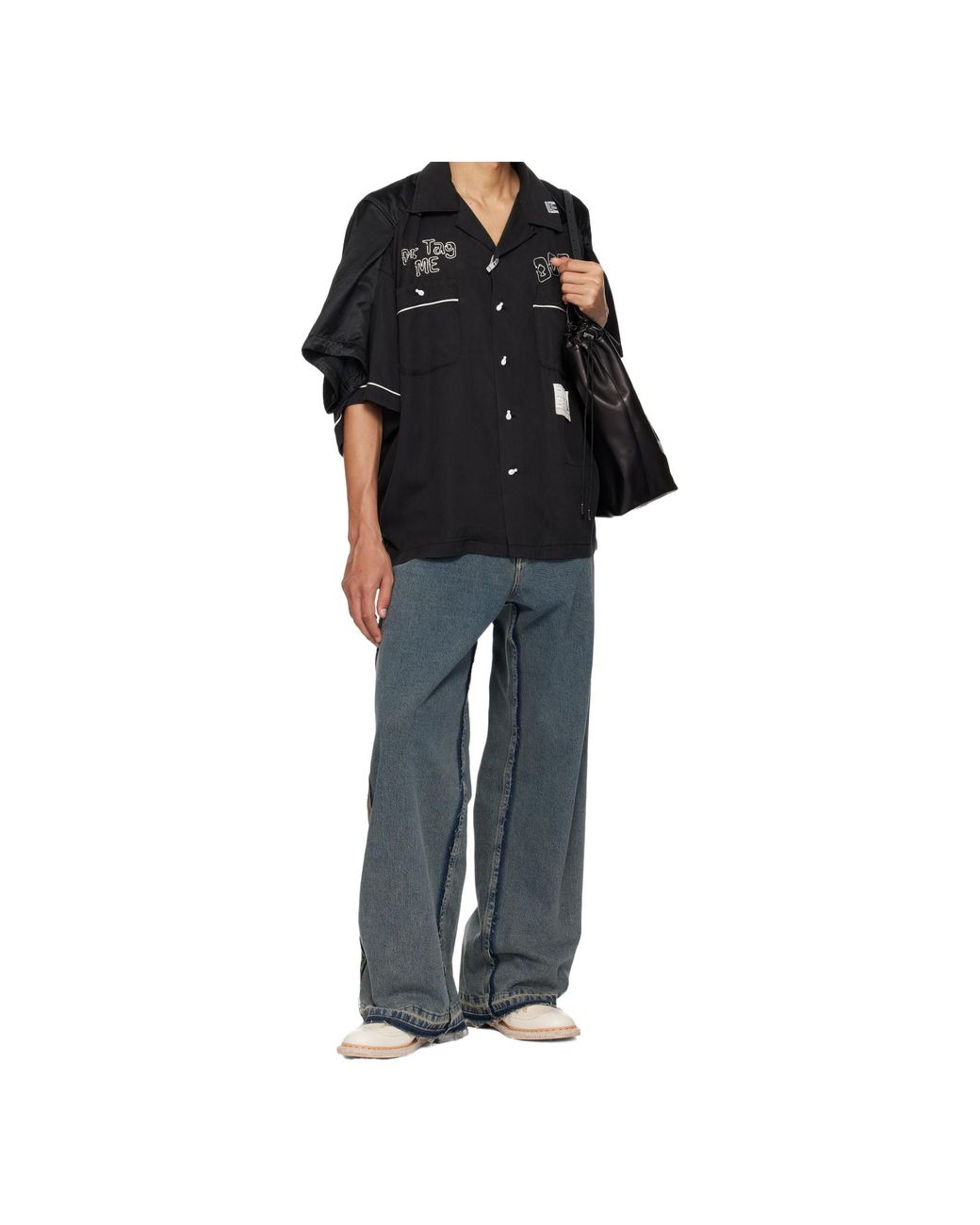 Maison Mihara Yasuhiro Black Wide Sleeve Bowling Shirt for men
