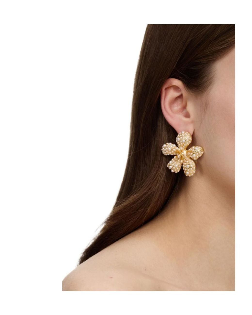 Self-Portrait Metallic Pearl Encrusted Flower Earrings