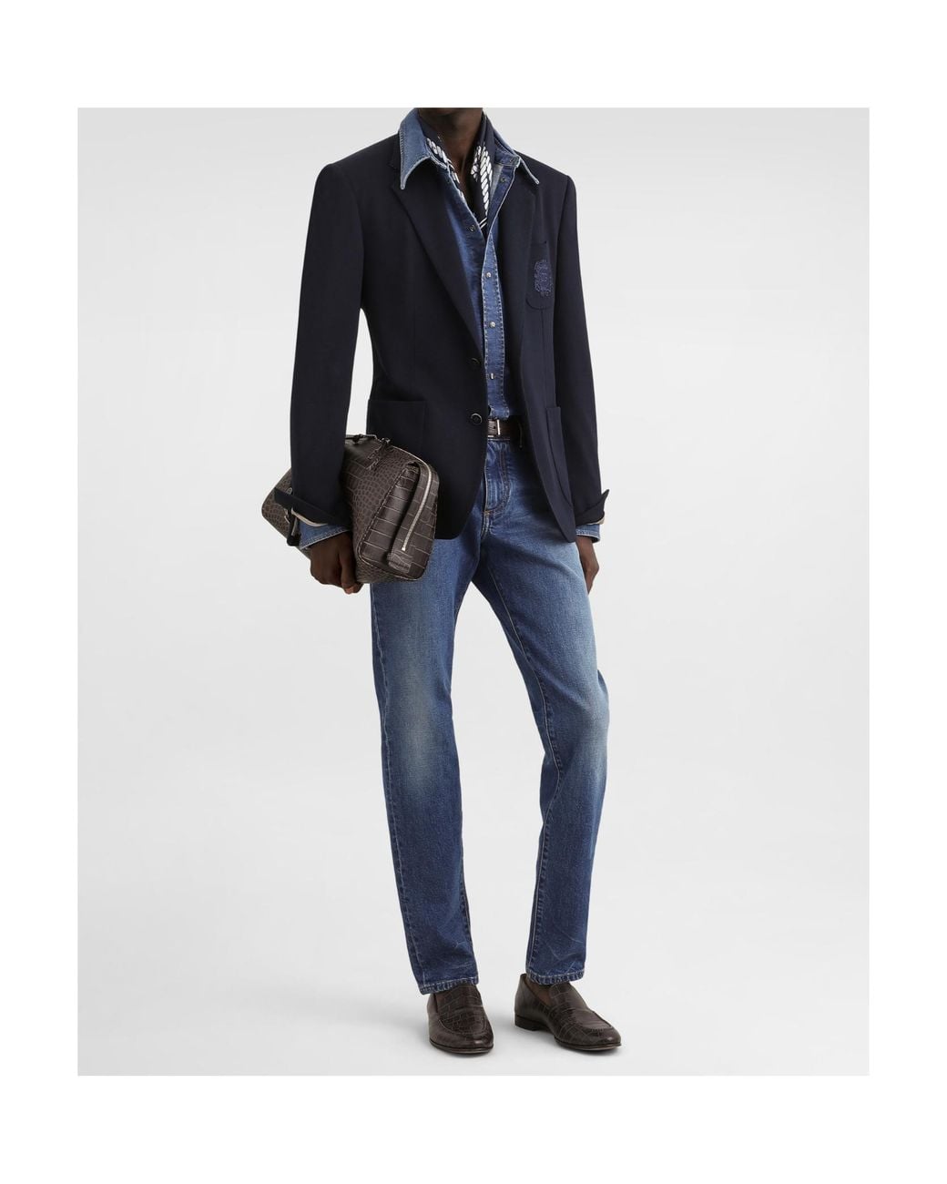 Dolce & Gabbana Blue Crest Single Vent Blazer for men