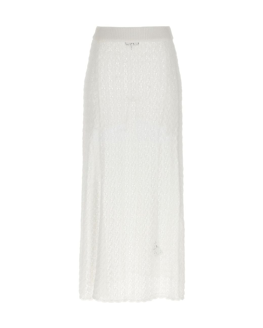 Ganni White Shiny Pointelle Knitted Skirt