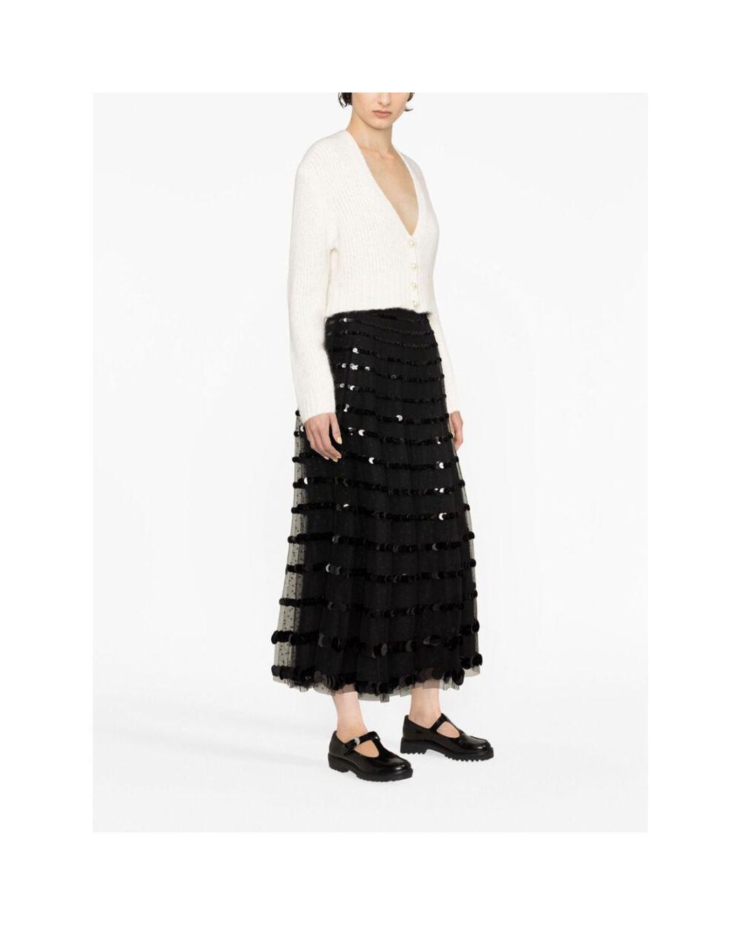 RED Valentino Black Tulle A-Line Midi Skirt