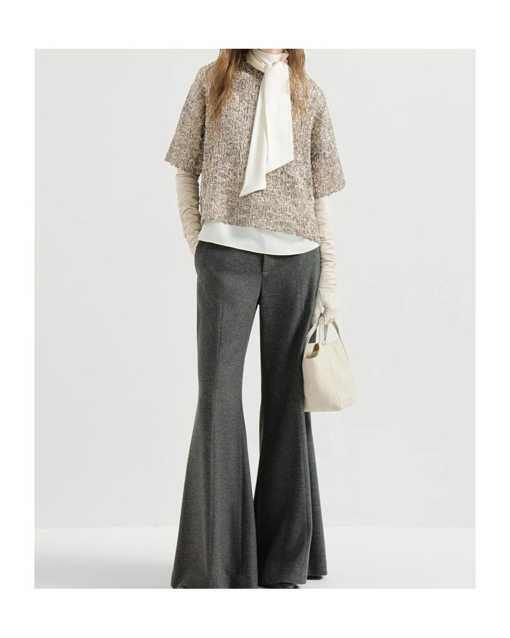 Brunello Cucinelli Gray Dazzling Craquelé Embroidery T-Shirt