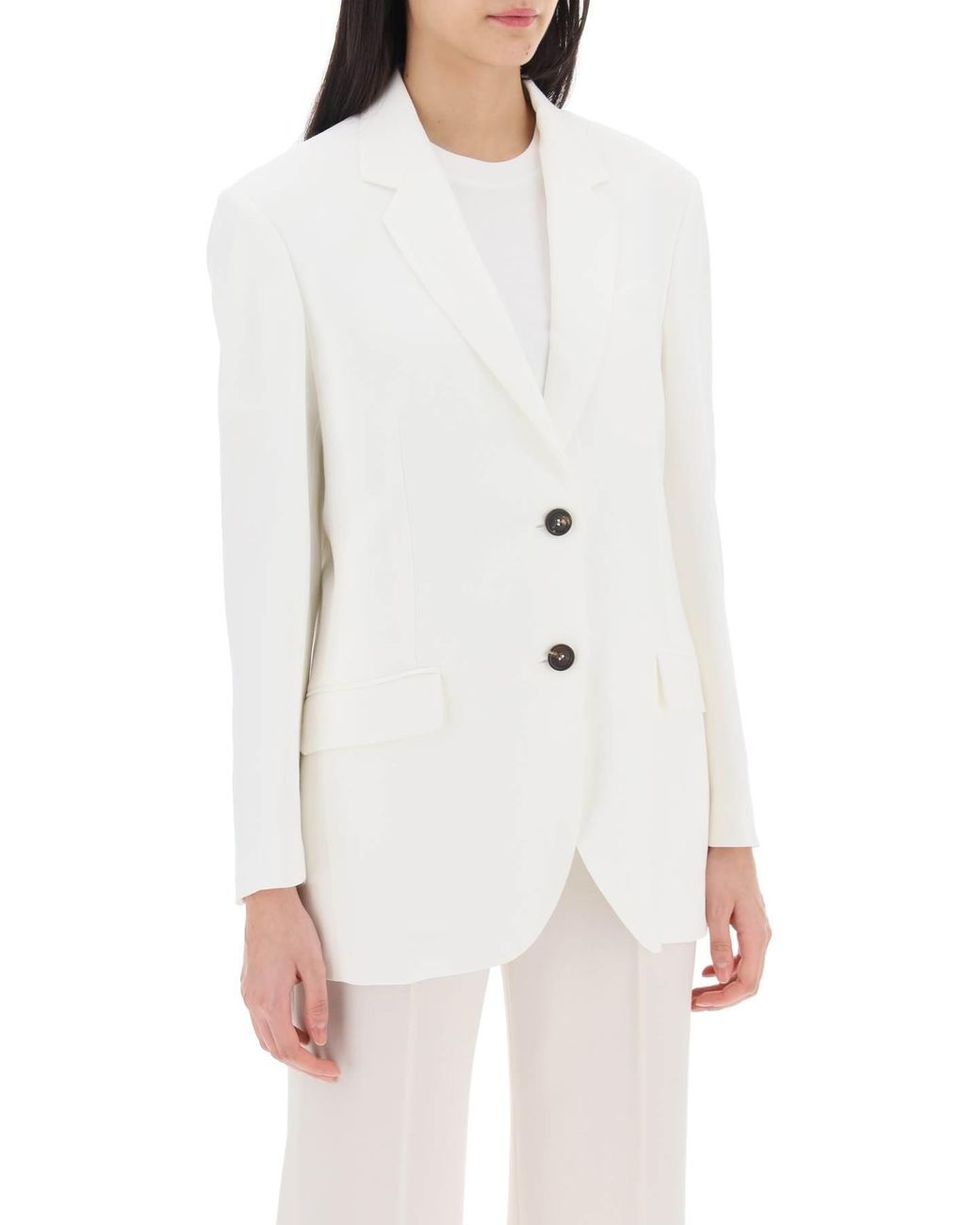 Brunello Cucinelli White Flap-Pocketed Single-Breasted Blazer