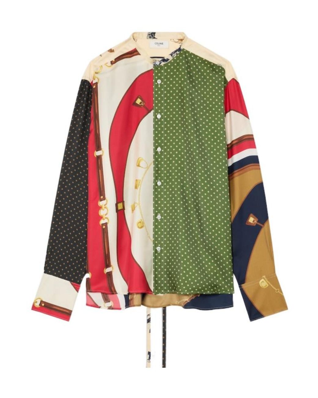 Céline Green Wide Printed Silk Twill Shirt