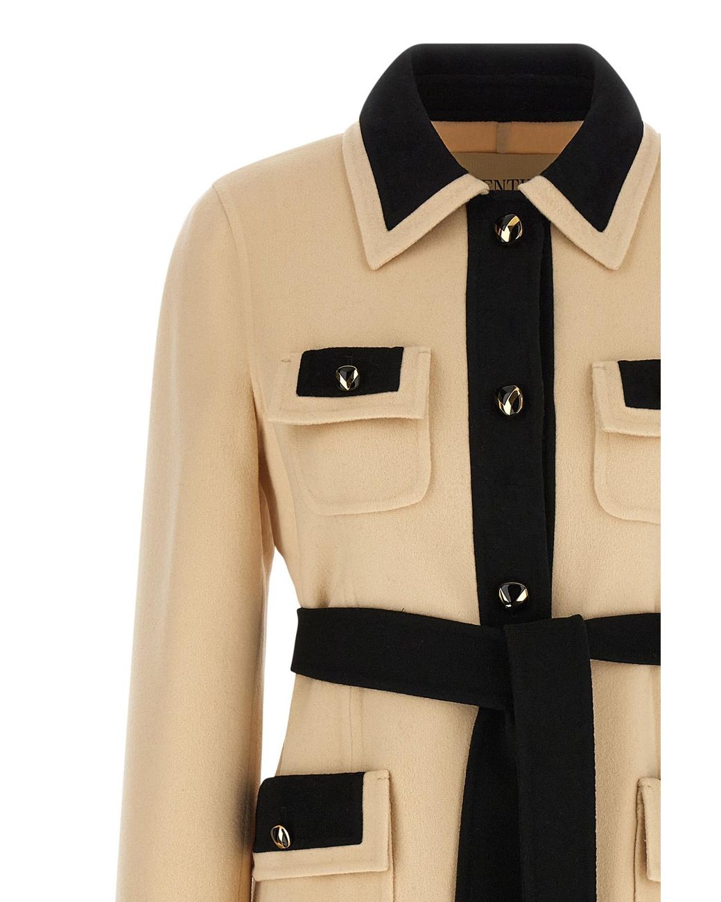 Valentino Natural Buttoned Belted Coat