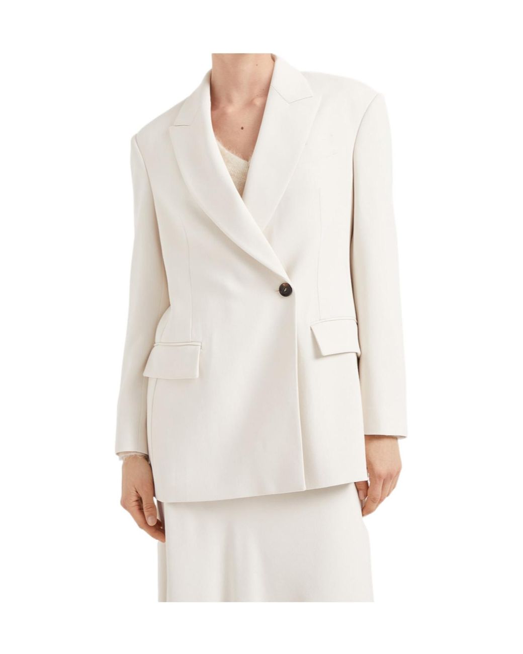 Brunello Cucinelli White Comfort Viscose Couture Twill Blazer With Monili