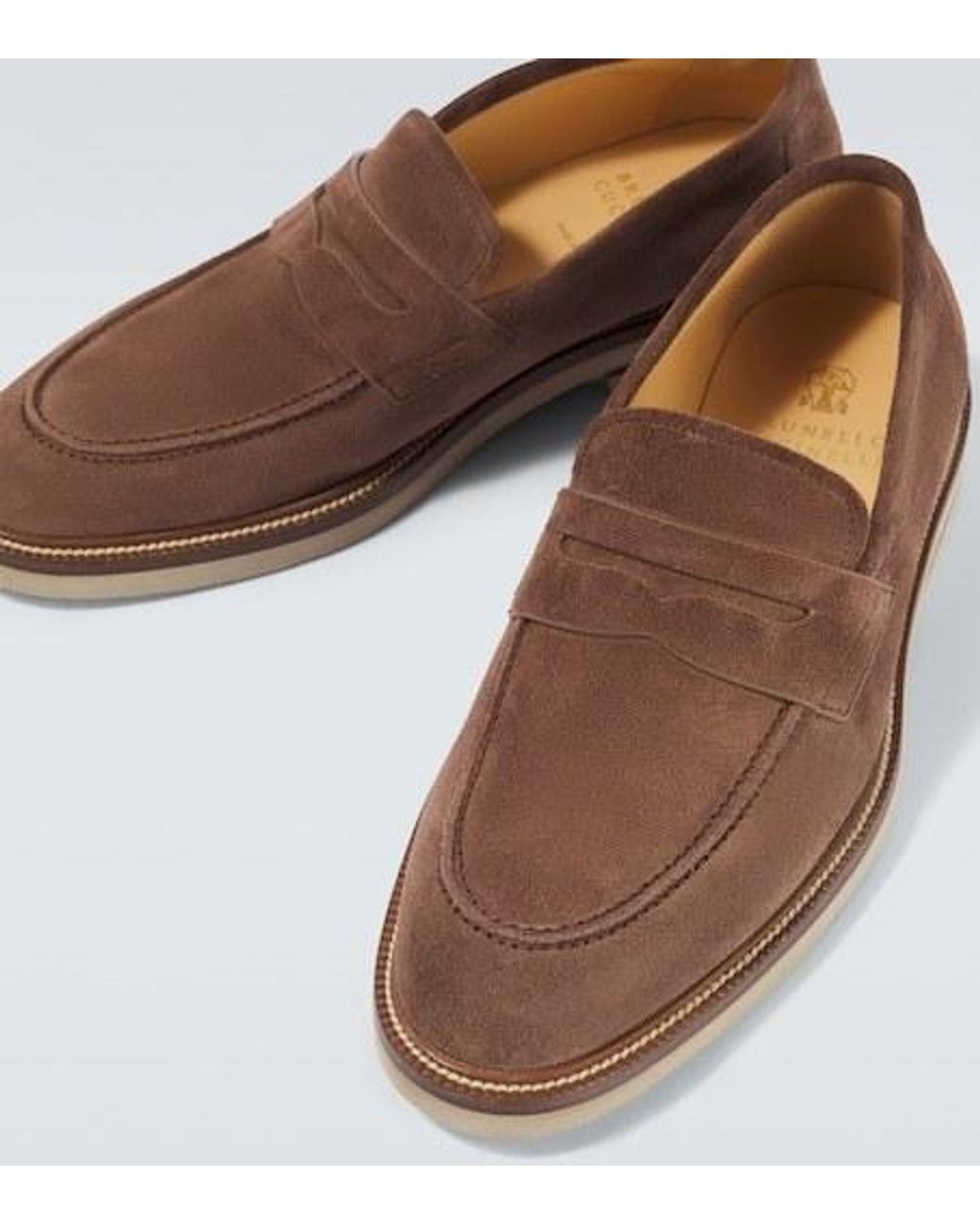 Brunello Cucinelli Brown Suede Penny Loafers for men