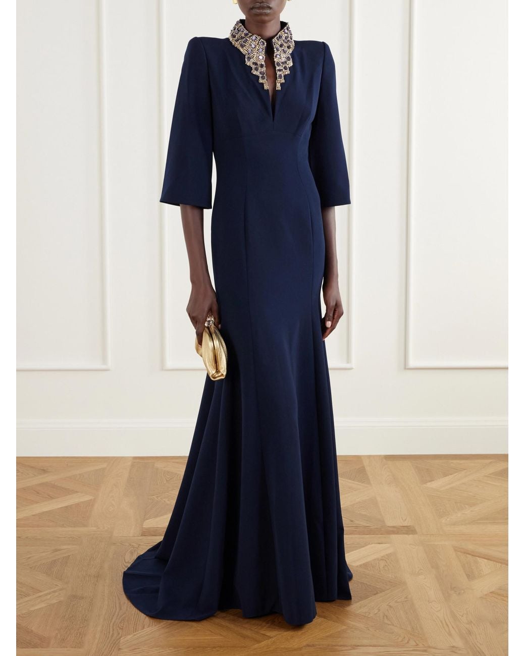 Jenny Packham Blue Nyota Crystal-Embellished Crepe Gown