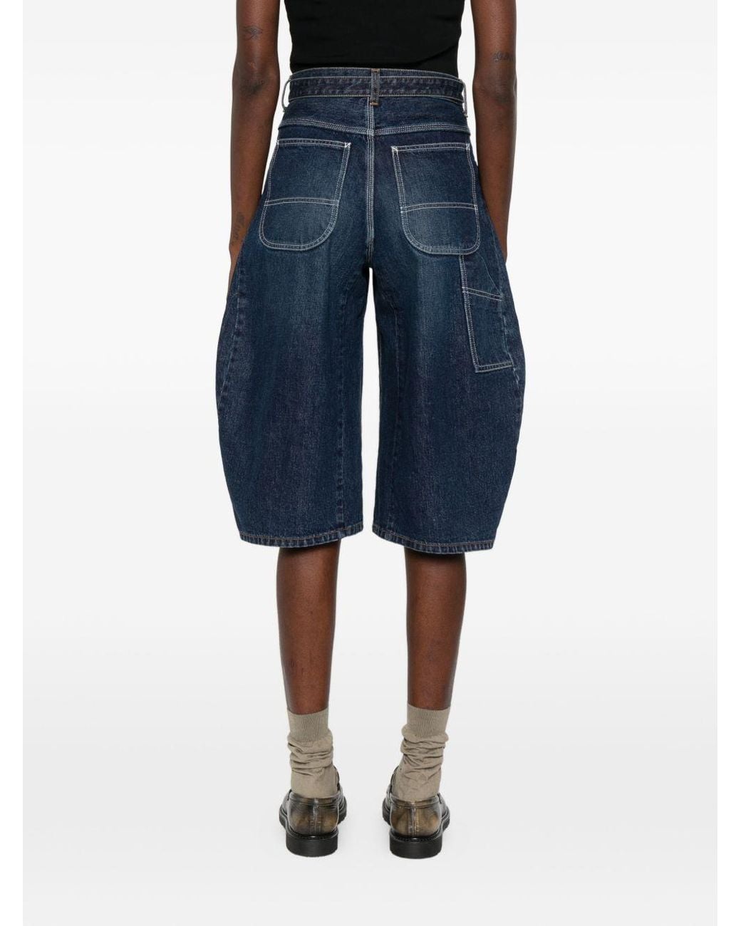Sacai Blue Belted Cropped Denim Shorts