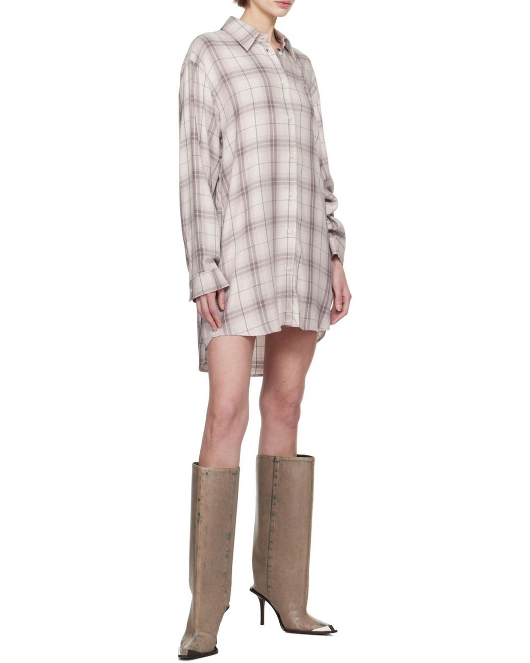 DIESEL White D-Dalis-Q1 Checked Shirt Dress