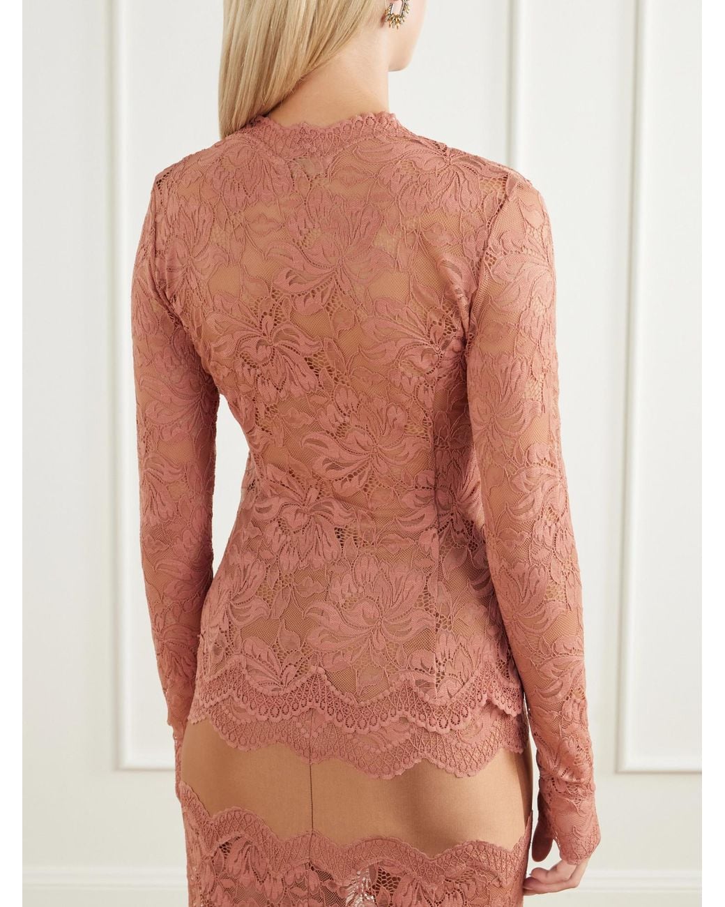 Rabanne Pink Lace-Trimmed Stretch-Satin Blouse
